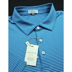 NWT! PETER MILLAR GOLF POLO SHIRT -XL- TURQUOISE BLUE STRIPE POLY SUMMER COMFORT